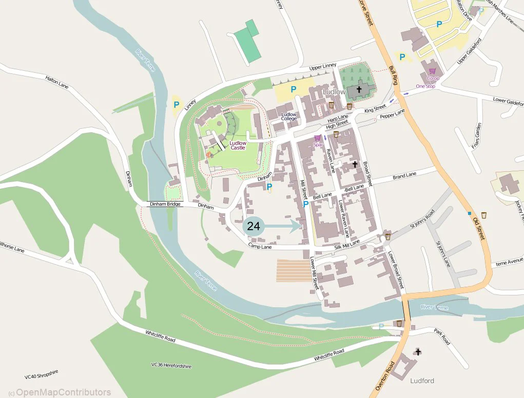 Map showing location of Ludlow Holiday Cottage