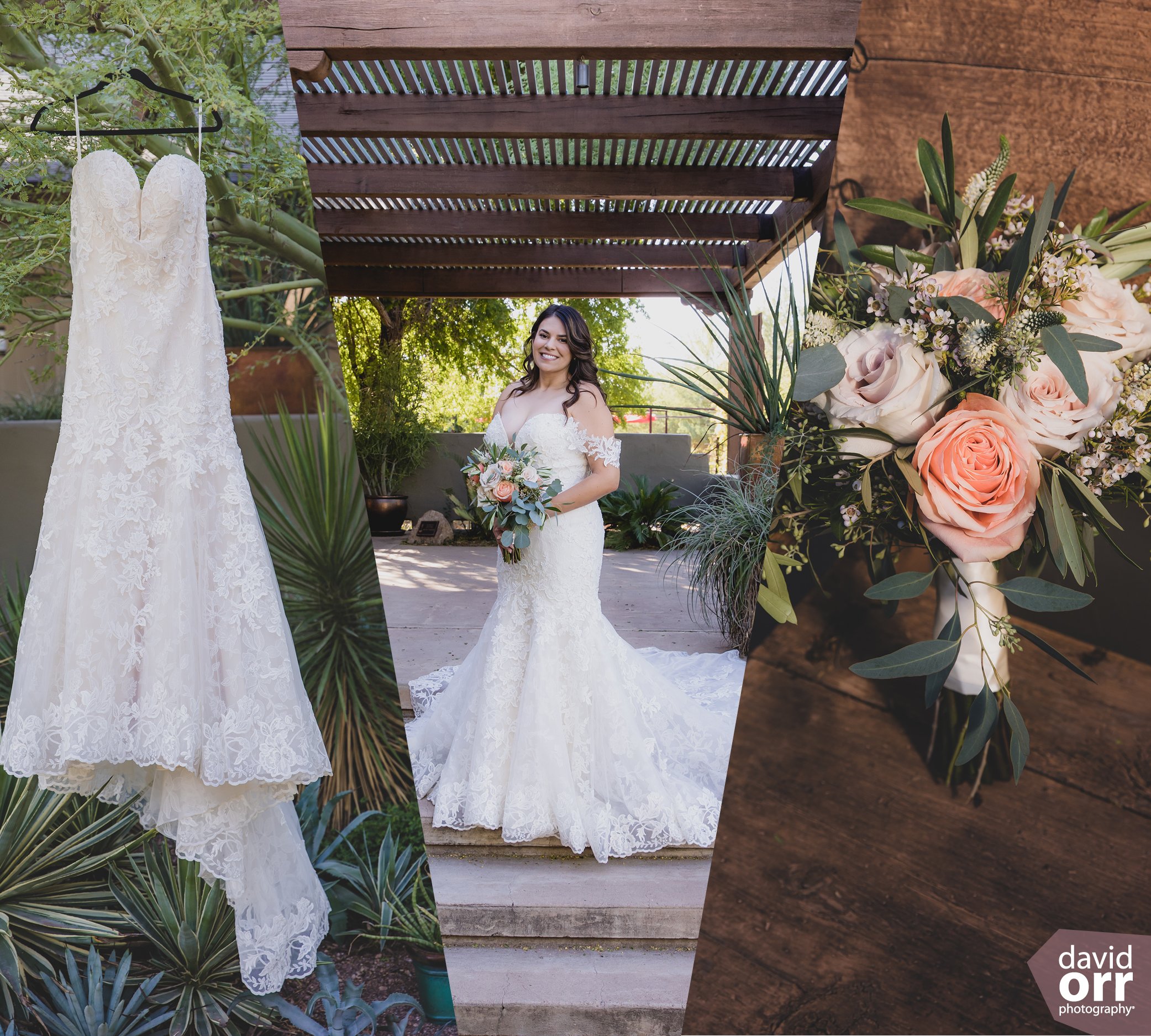 Desert bride dress and bouquet 