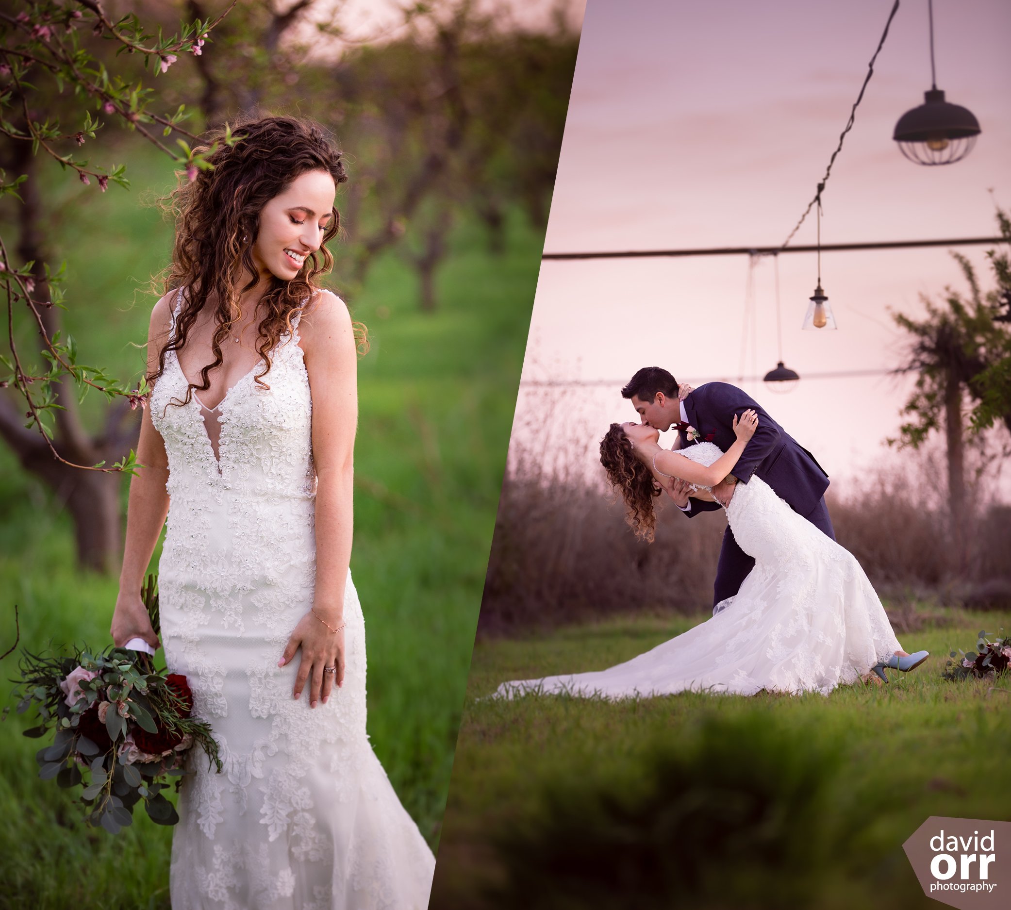 Sunset wedding portraits at Schnepf Farms in Queen Creek