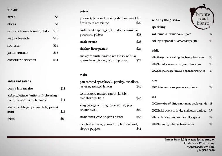 Menu — bronte road bistro