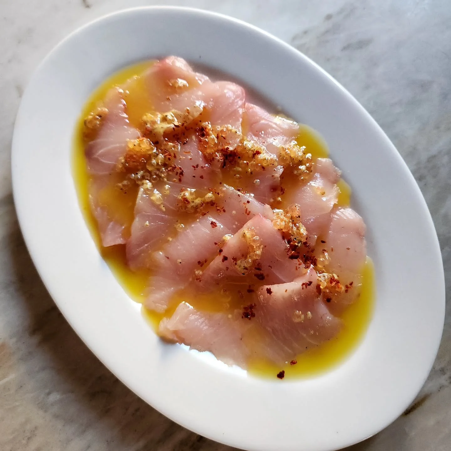 Hiramasa kingfish crudo, finger lime dressing @bronteroadbistro 
-
-
-
-
-
-
#bronteroadbistro #bronte #favouritelocal #localfrenchbistro #frenchbistro #waverley #bronteroad #sydneyrestaurant #sydneydinning #hiramasakingfish