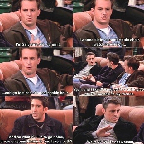 A scene from Friends where Chandler, Joey and Ross mention Kenny G