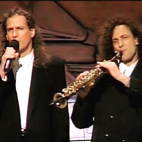 Kenny G with that other permed giant of music, Michael Bolton