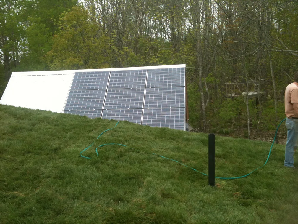 View of the shed solar panels from the main house living roof
