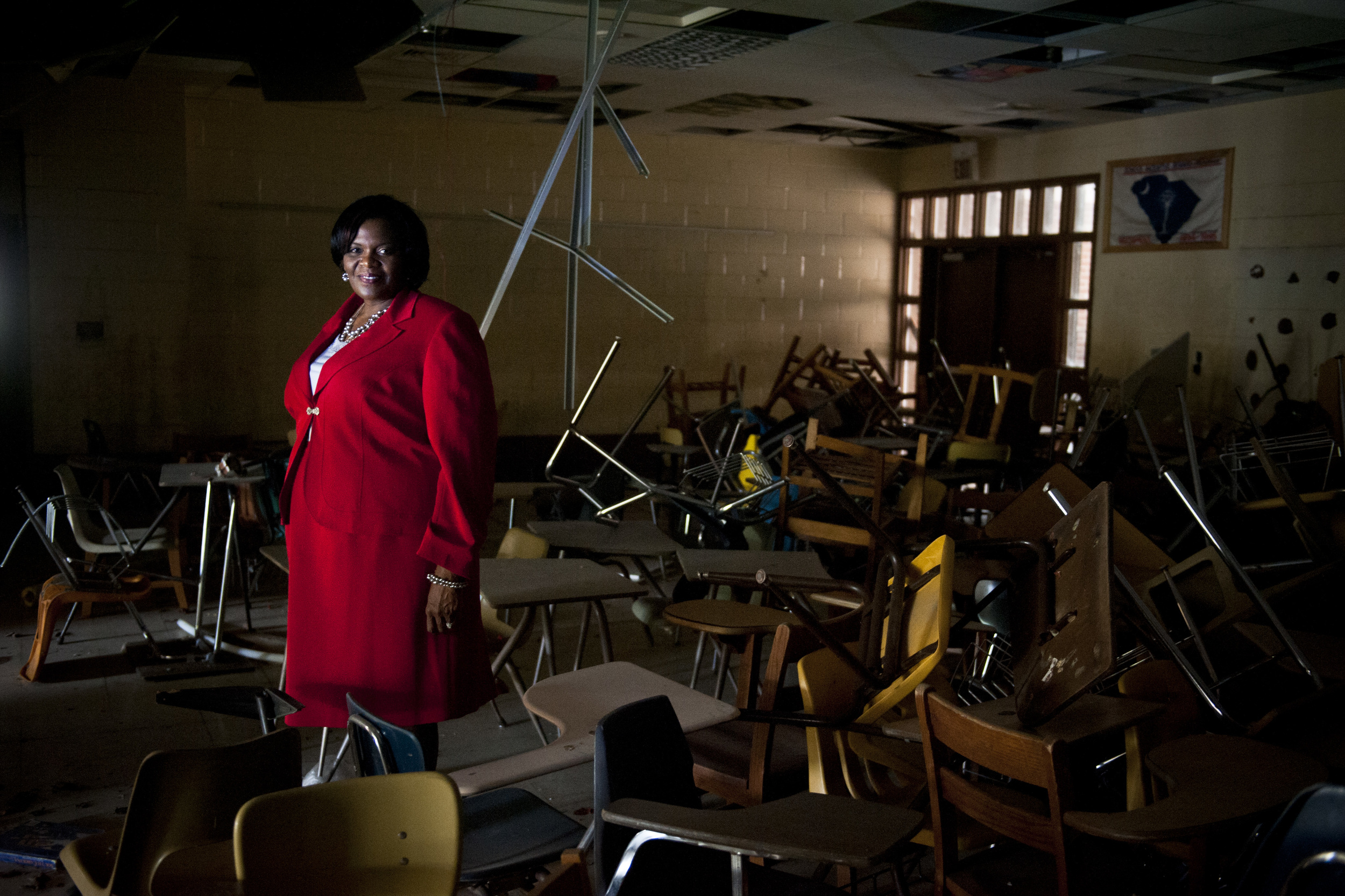  Jasper County Superintendent Vashti Washington stands for a portrait inside the old Ridgeland Middle School building in Ridgeland, S.C. on Wednesday, July 30, 2014. &nbsp;Up until the desegregation of schools, the building only housed classes for mi