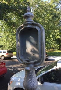 An empty emergency call box located near Dupont Circle.