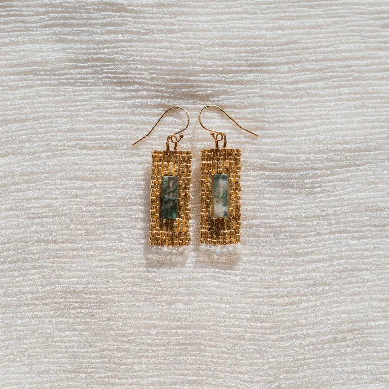 Moss agate & moonstone earrings