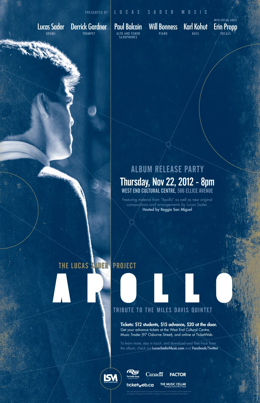 Poster for The Lucas Sader Project "Apollo" Album Release . Designed by John Funk at Underscorefunk Design . Photography by Karl Kohut .