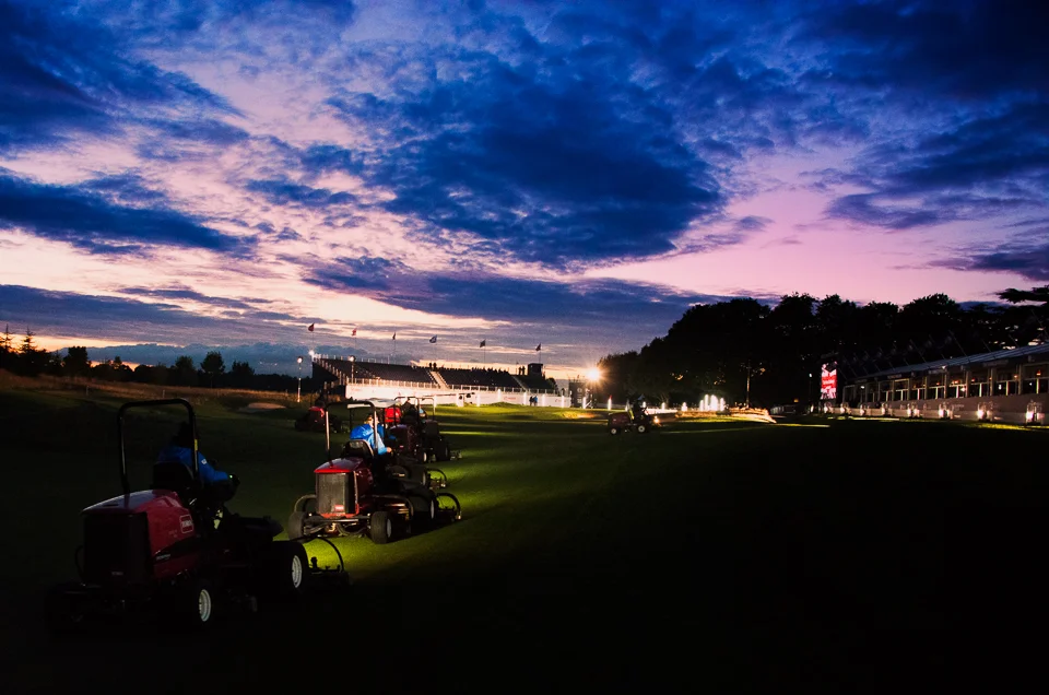 Late night fairway preparation.
