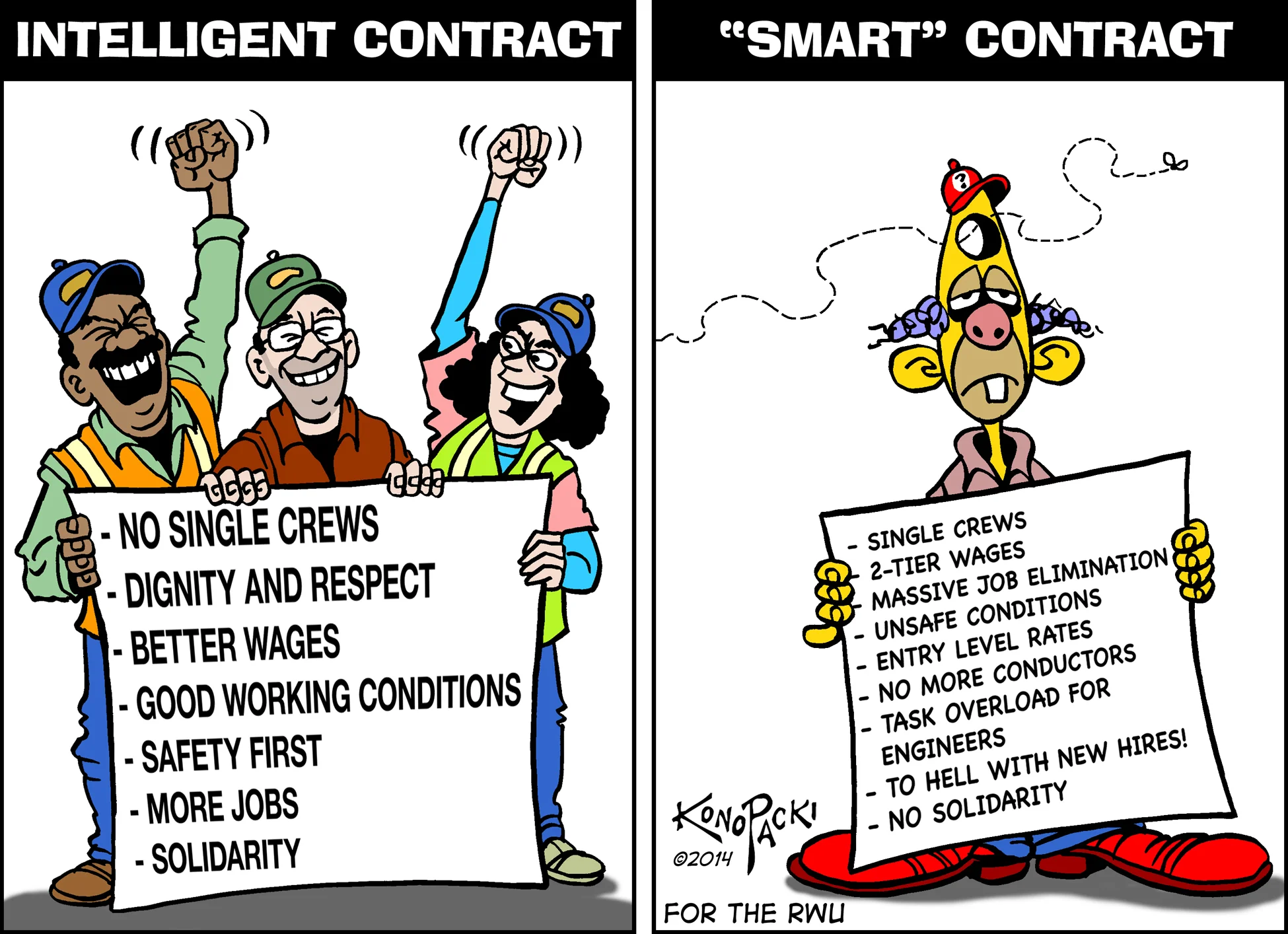 With the assistance of Mike Konopacki once again, were parodied the SMART union and its TA with the BNSF that would have allowed for single employee train crews.