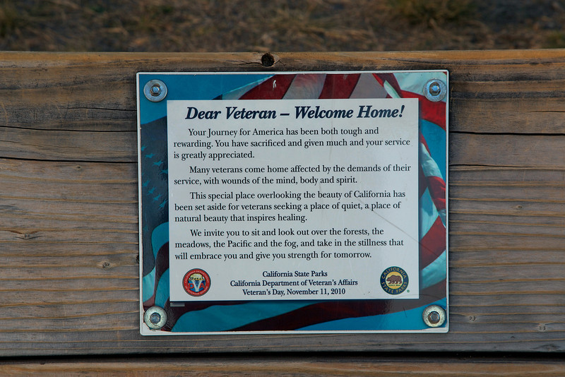The plaque on Veteran's bench