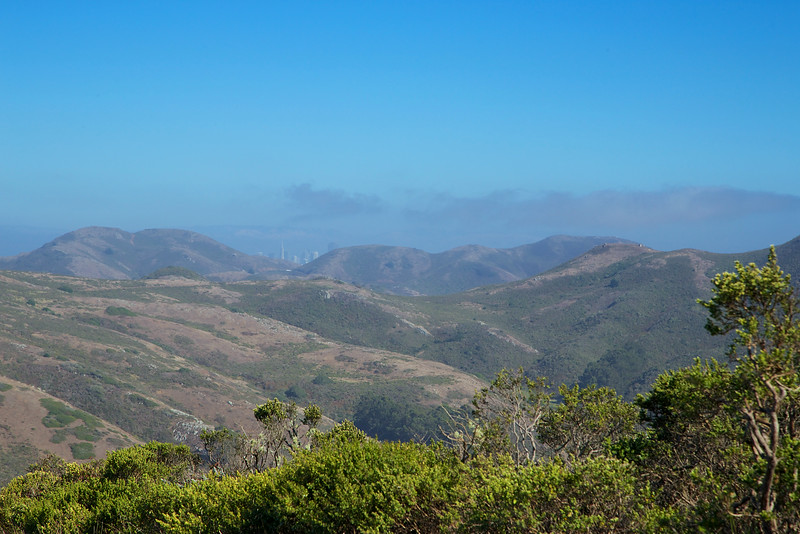 The San Francisco skyline peaks out over the distant hills