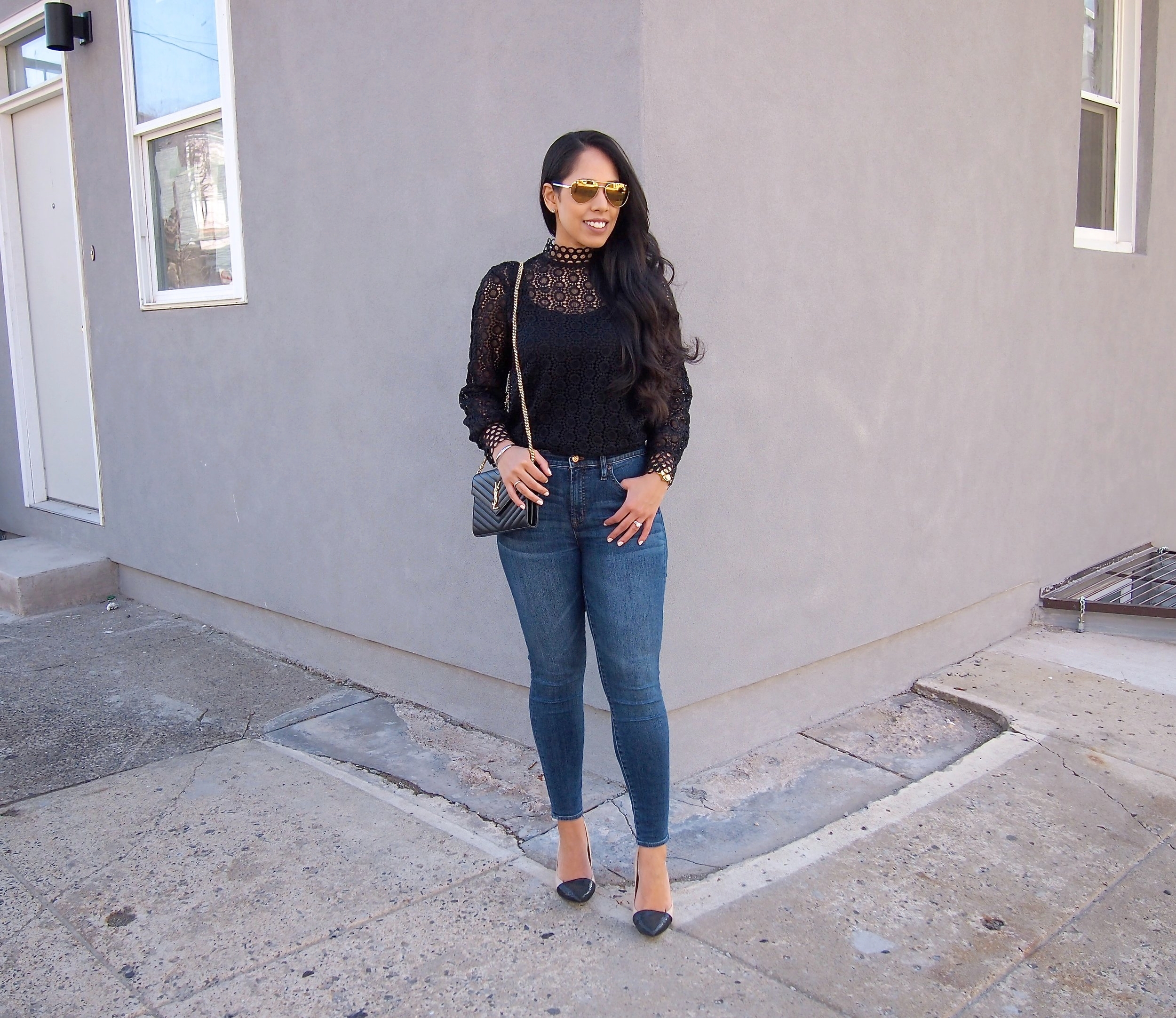 jeans with black lace