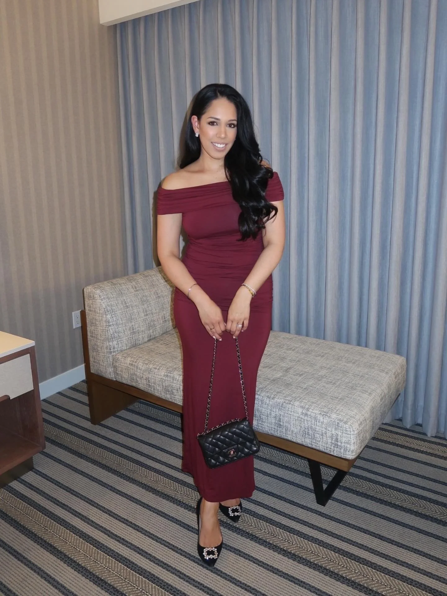 Moms night out ✨ Wearing this beautiful burgundy midi dress @shophouseofharlow at the Coldwell Banker awards gala last night at @theoceanac #outfitinspo 

Comment SHOP below to receive a DM with the link to this post on my LTK ⬇ https://liketk.it/69g