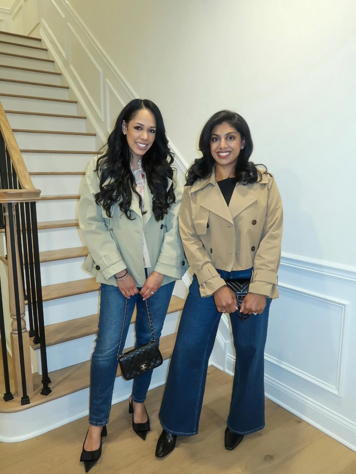Serving looks, not just snacks 👯&zwj;♀️ @vidyarr 
#twinning #momlife #bestfriendreels 

moms night out, girls night out, mom style, stylish moms, stylish mommy, mommy blogger, mom friends, jersey mom, motherhood, moms of instagram, trench coat,  zar