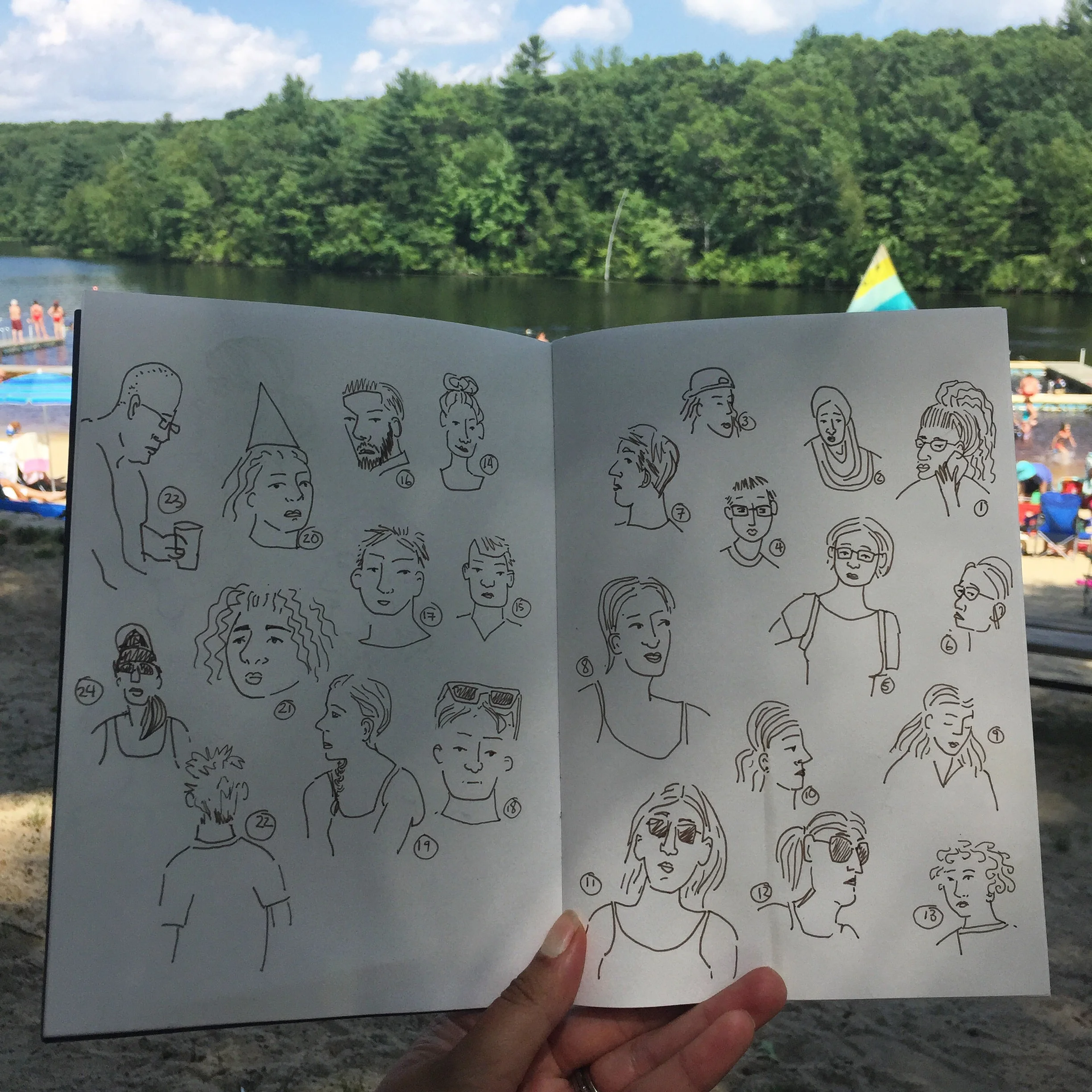 Sketching people at the beach.