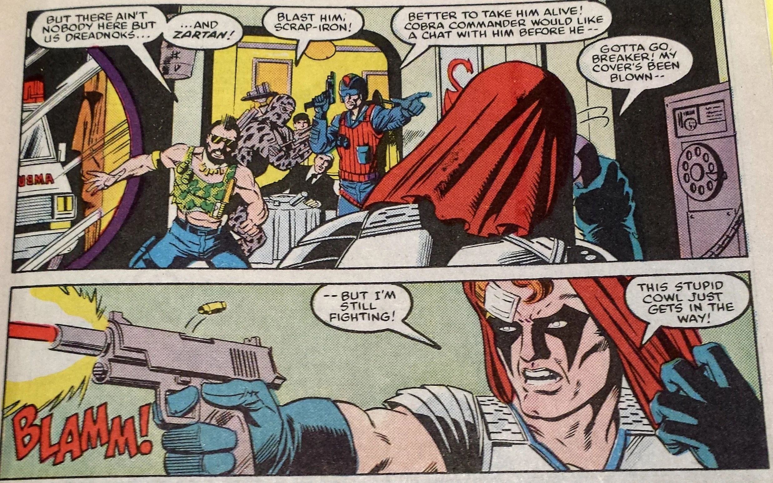 Note the attention paid to the mechanical action of the semi-automatic pistol. Slide back, shell casing ejected, cowl burdensome. 