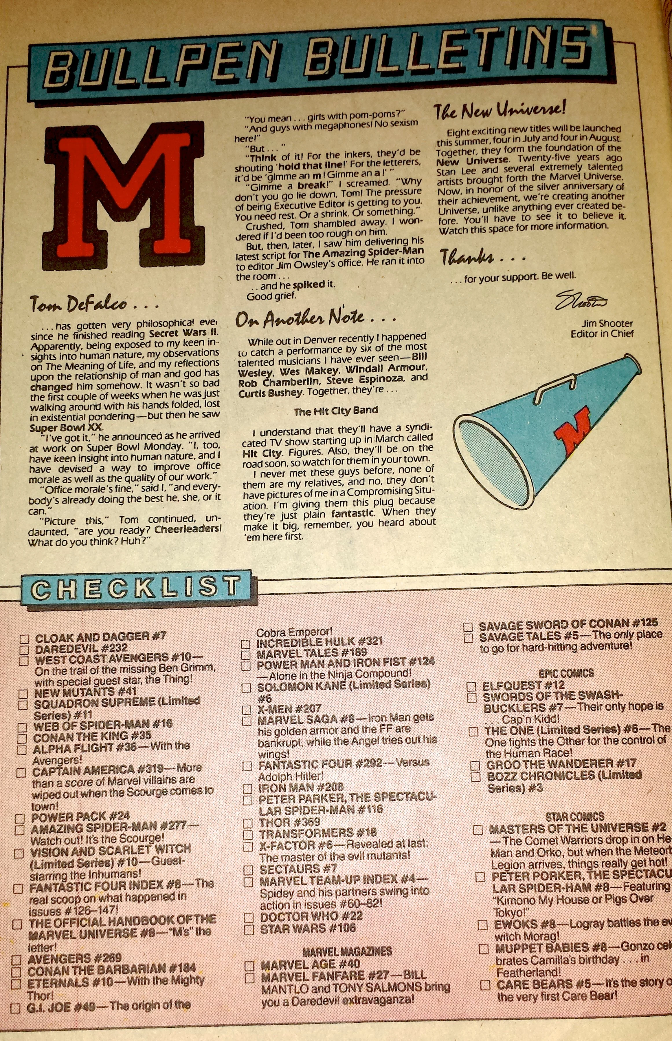 A note from Jim Shooter, holy terror, bane of freelancers. And the Marvel Zombie's checklist.