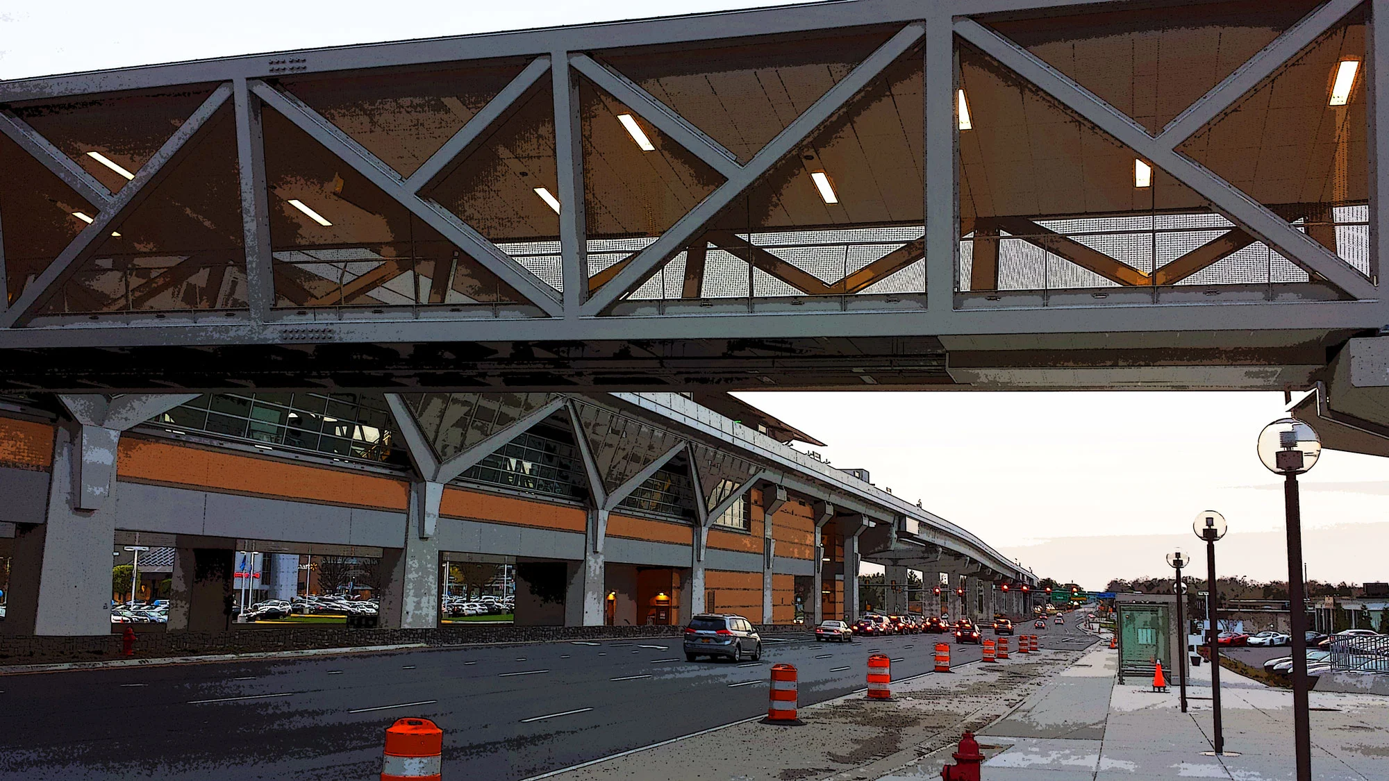 A view of the Silver Line's Spring Hill Station as seen from Leesburg Pike westbound in Tysons Corner, April 2014. I took this with my phone and tarted it up in Photoshop a little.