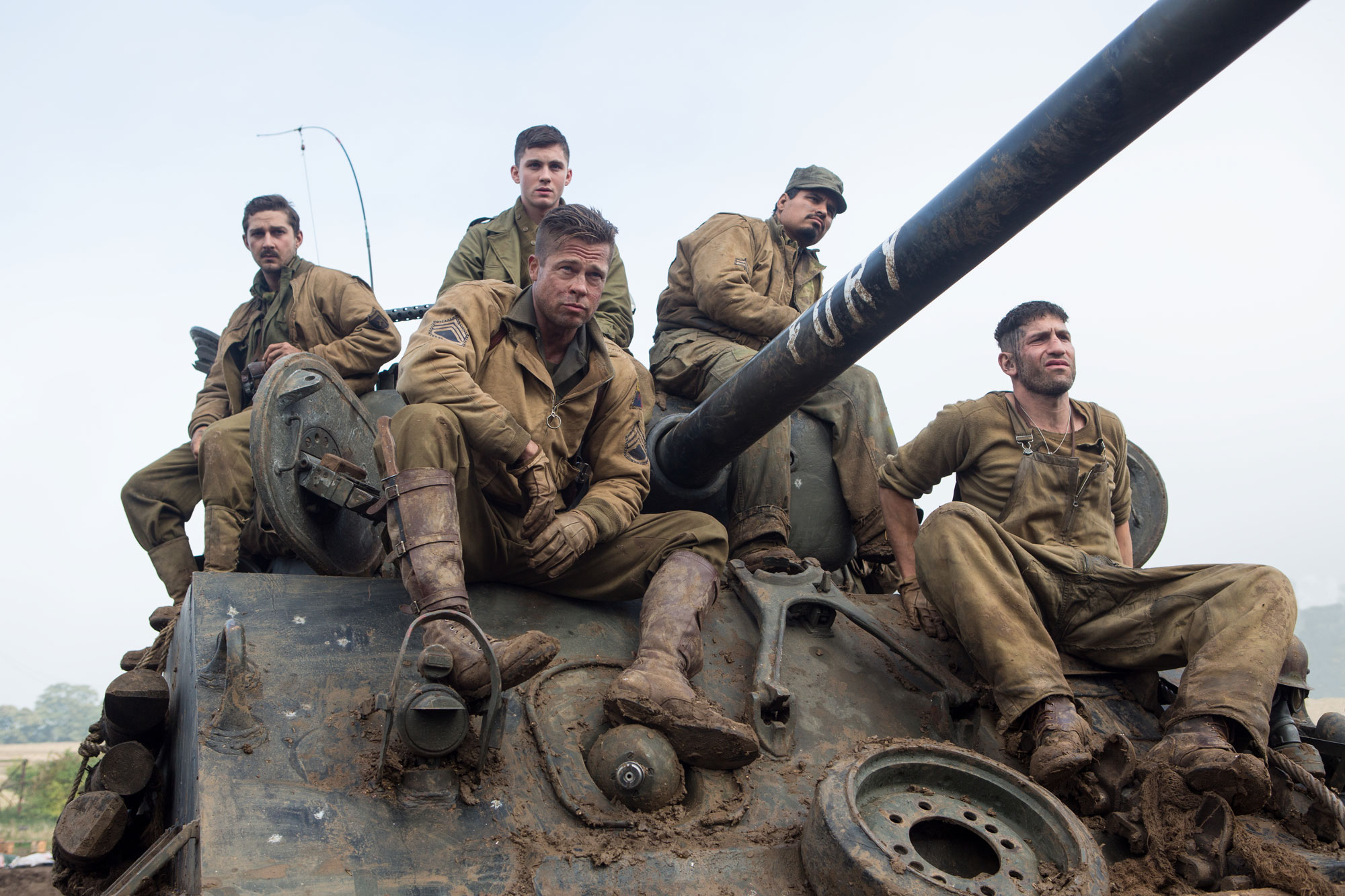  Shia LaBeouf, Logan Lerman, Brad Pitt, Michael Pena, and Jon Bernthal as the crew of&nbsp; FURY,  an M4 Sherman tank. 