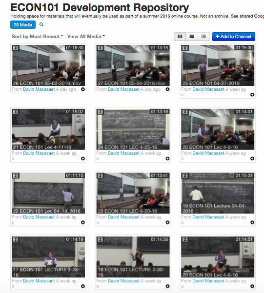 Repository UW Kaltura Mediaspace containing 28, 75 min 2-camera videos