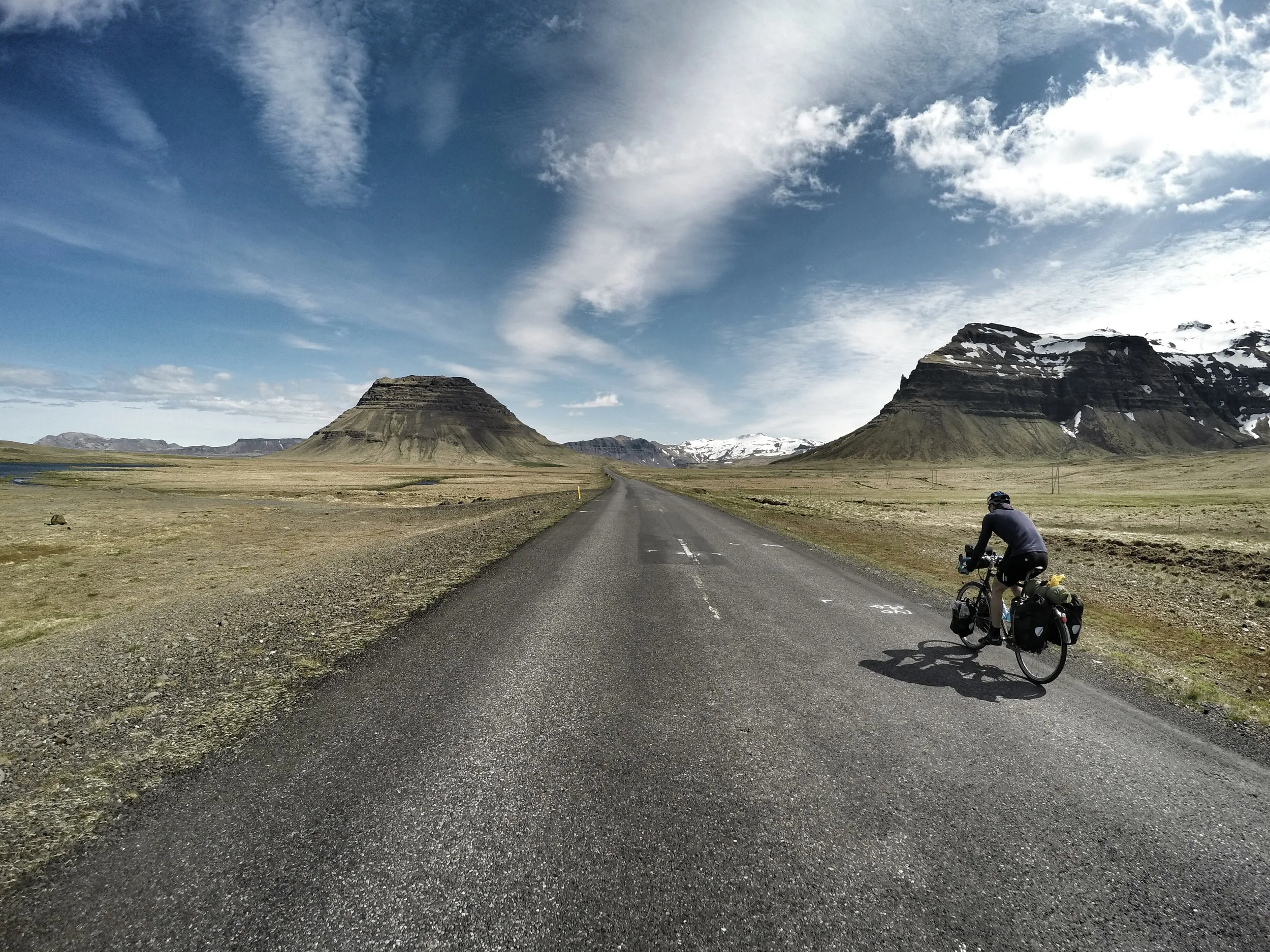 Cycling into Grundarfjordur in northeast Iceland.
