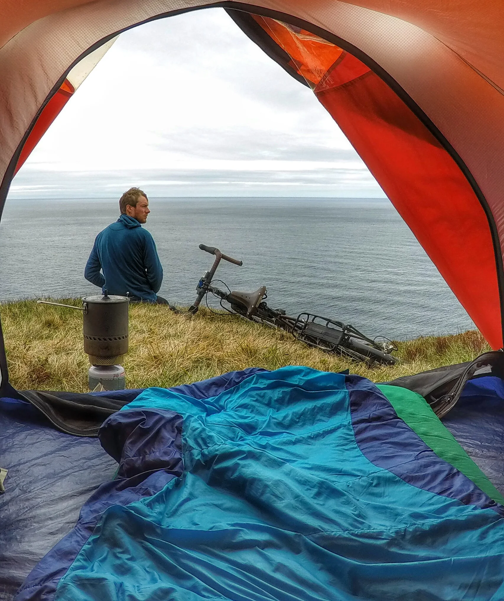 Cycled around Iceland without music, books, internet, or any real intentions on solving any self issues, goals, aspirations, or anything. I just wanted to ride my bike and look around. I did just that and after the 16 days of doing so, I didn't want it to end. Camped here at 66.2°N. The arctic circle is at 66.5°N.