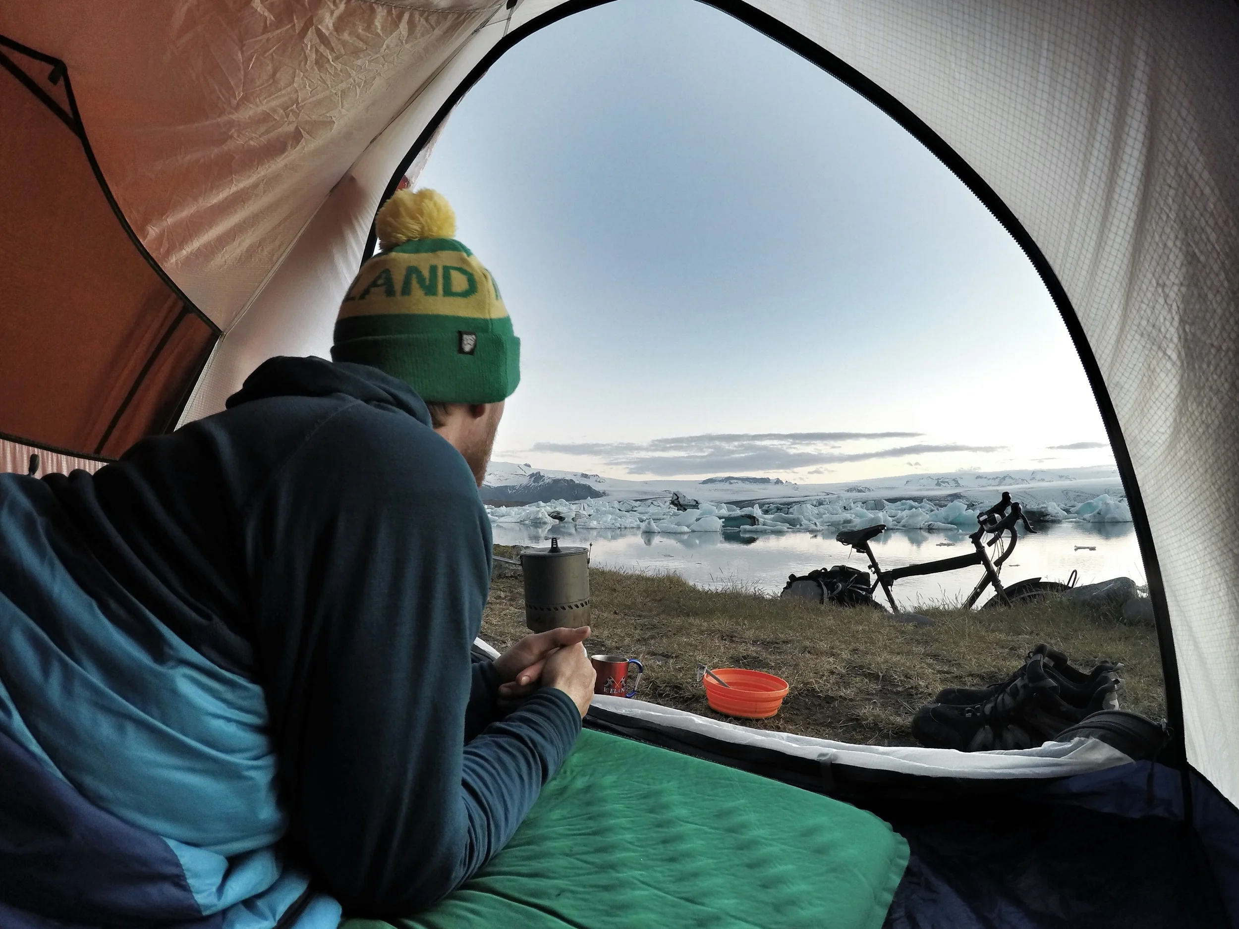 Jokulsarlon, Iceland. My favorite camp spot in the country. We spent $0 for accommodation the entire time while cycling.