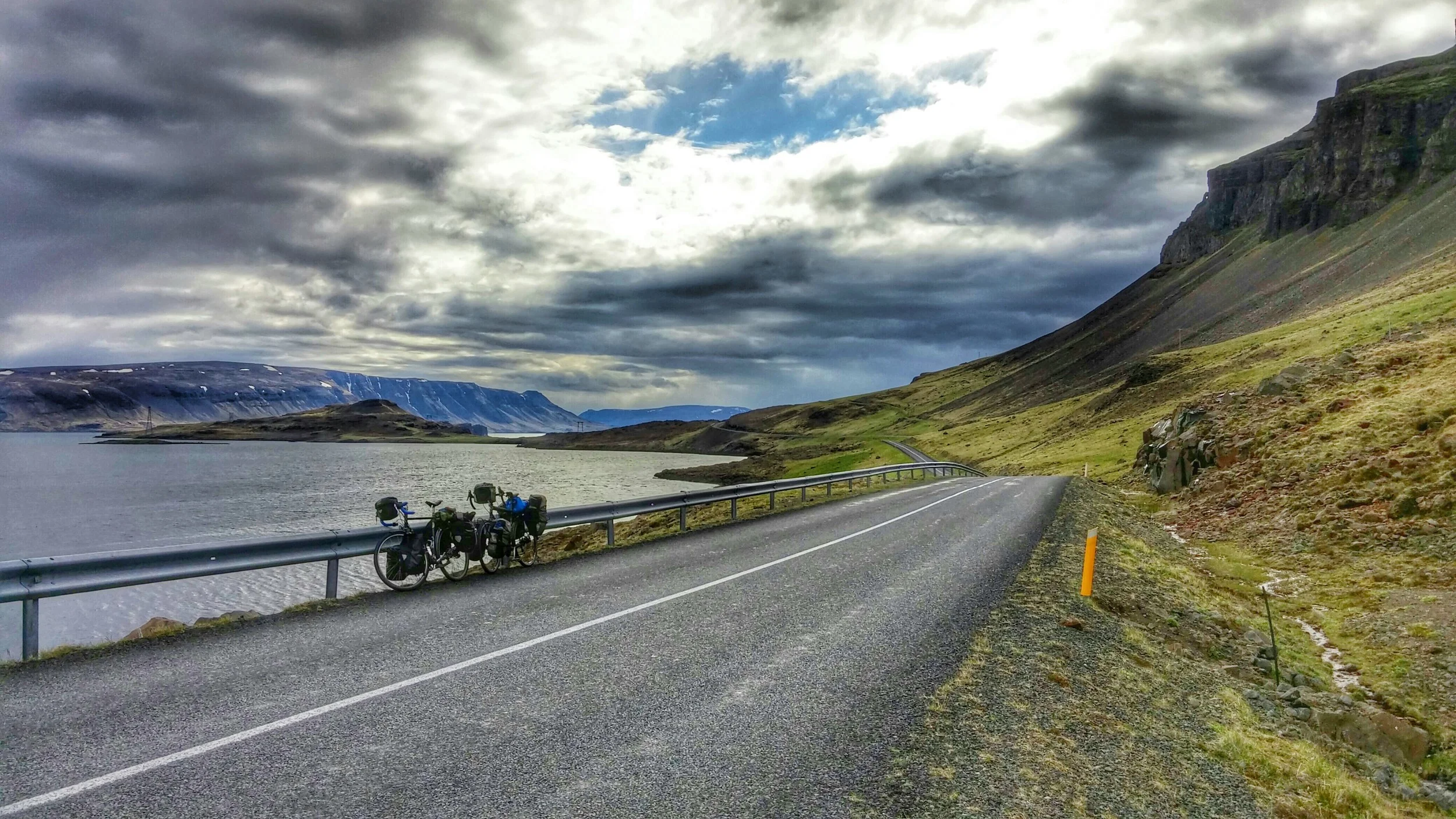 We parked our bikes here to fill up our bottles at a creek. We later cycled around the corner to camp our first night in Iceland. This routine was repeated the entire time when cycling - find free water, then find a free camp site. Iceland is incredibly easy to find wild camping and water - there is nobody around and water cascading down from the icecaps is everywhere. The only costs we incurred while cycling were groceries. In this regard, cycle travel is very cheap and it becomes very easy to travel for a very long time. We each spent about $300 on food in 17 days - that's $17.5/day. It wasn't much more money than what I would be spending while living at home. Cycle travel is also the only method of traveling (other than walking across a country) that actually makes you fitter after you've finished.