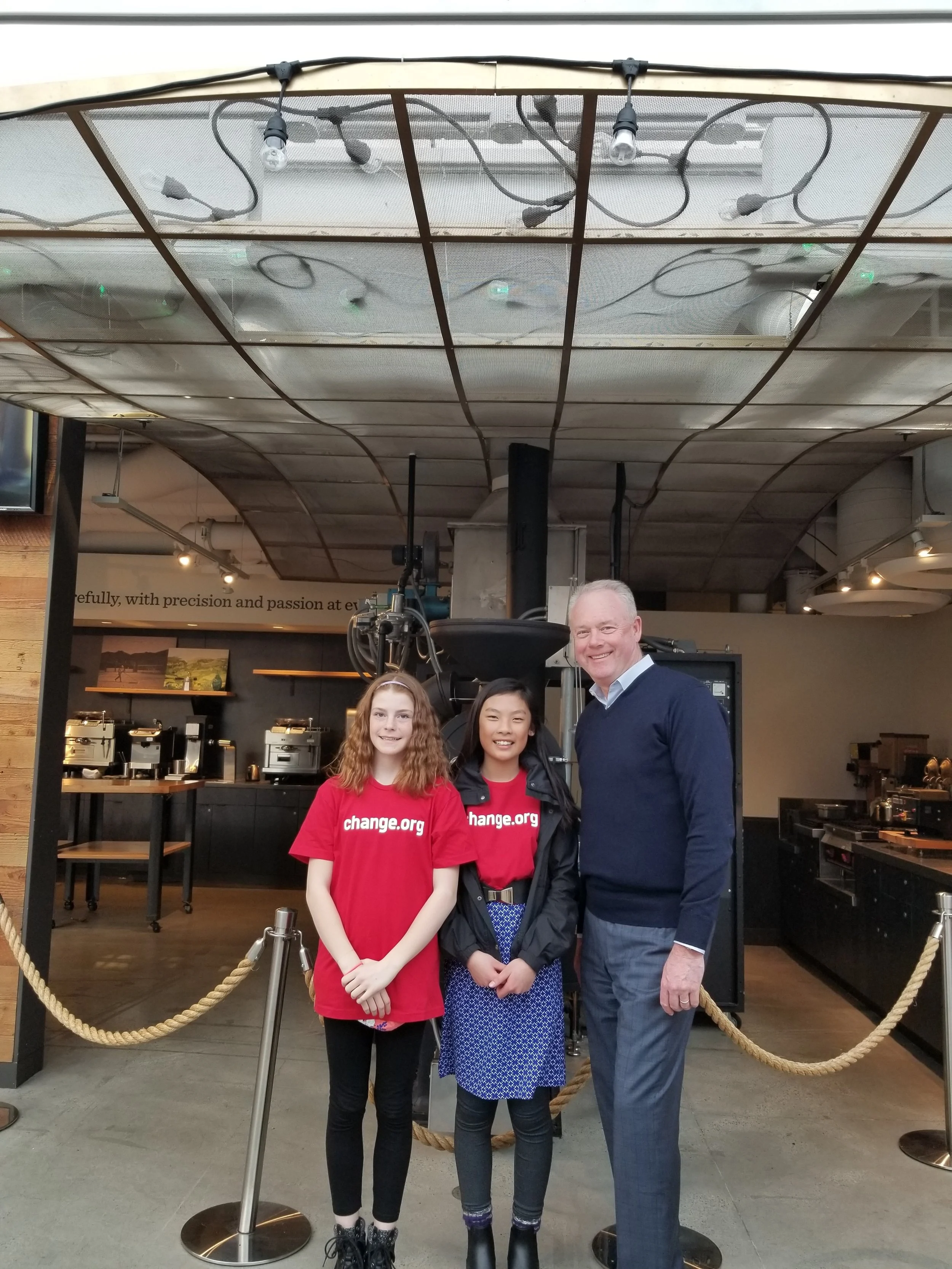 Mya and Eve with Starbucks CEO Kevin Johnson. Photo from Gina Ko.