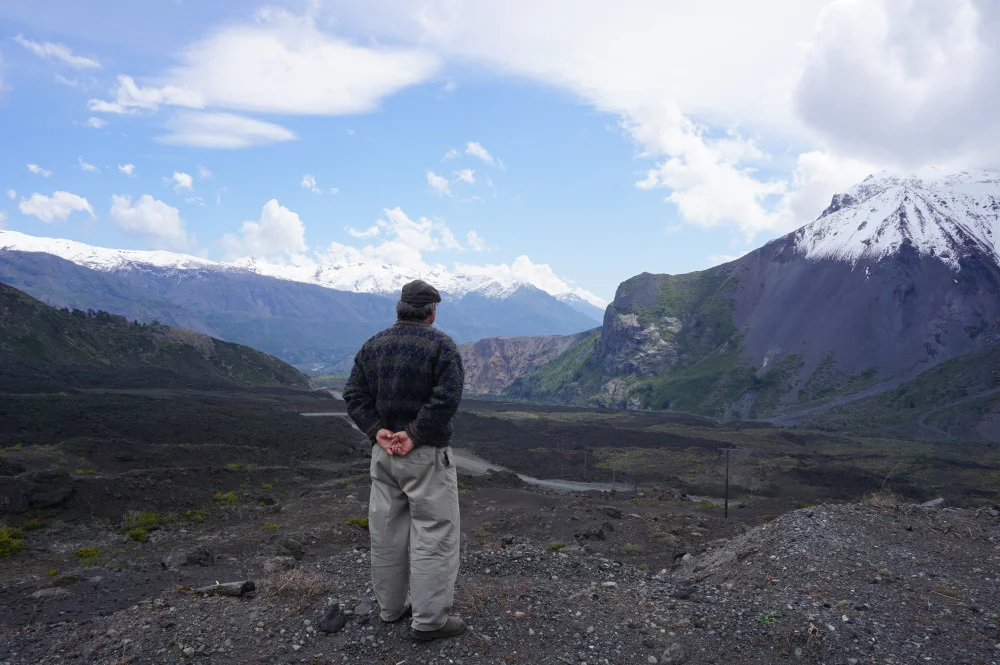 Arturo contemplating the valley beside his home and sharing with me his observation about the state of the local glaciers.