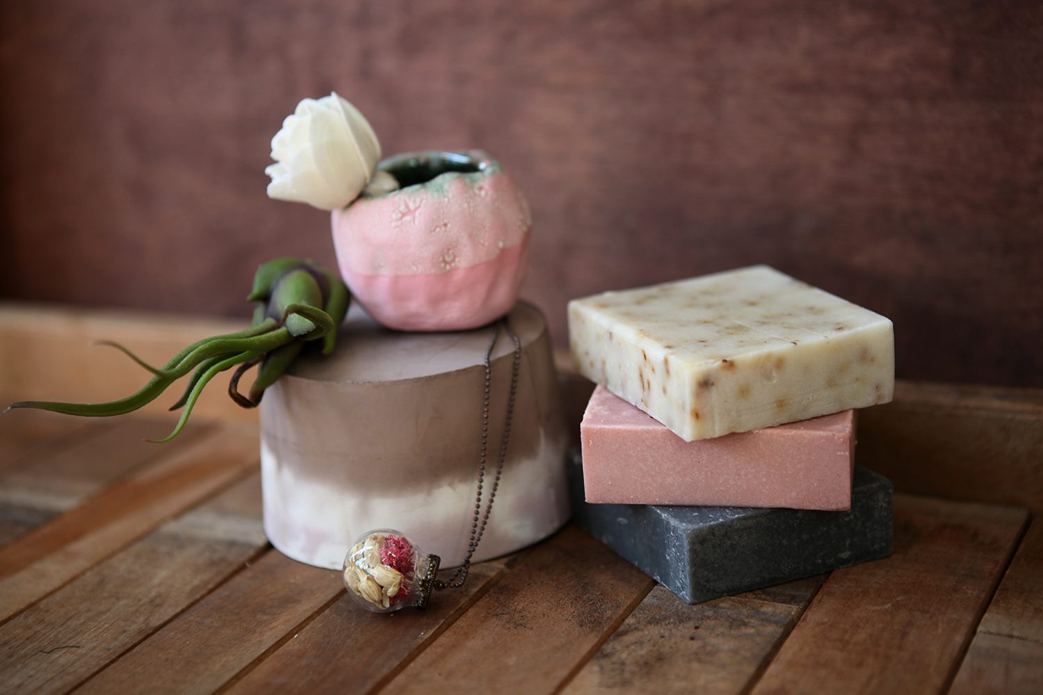 Welcome the freshness in the air with handmade soaps, essential oil diffusers, and flower globe pendants.