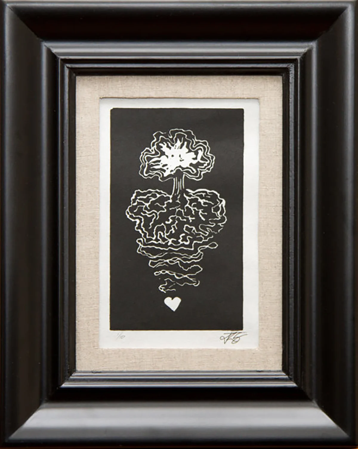 Linocut framed print, $35