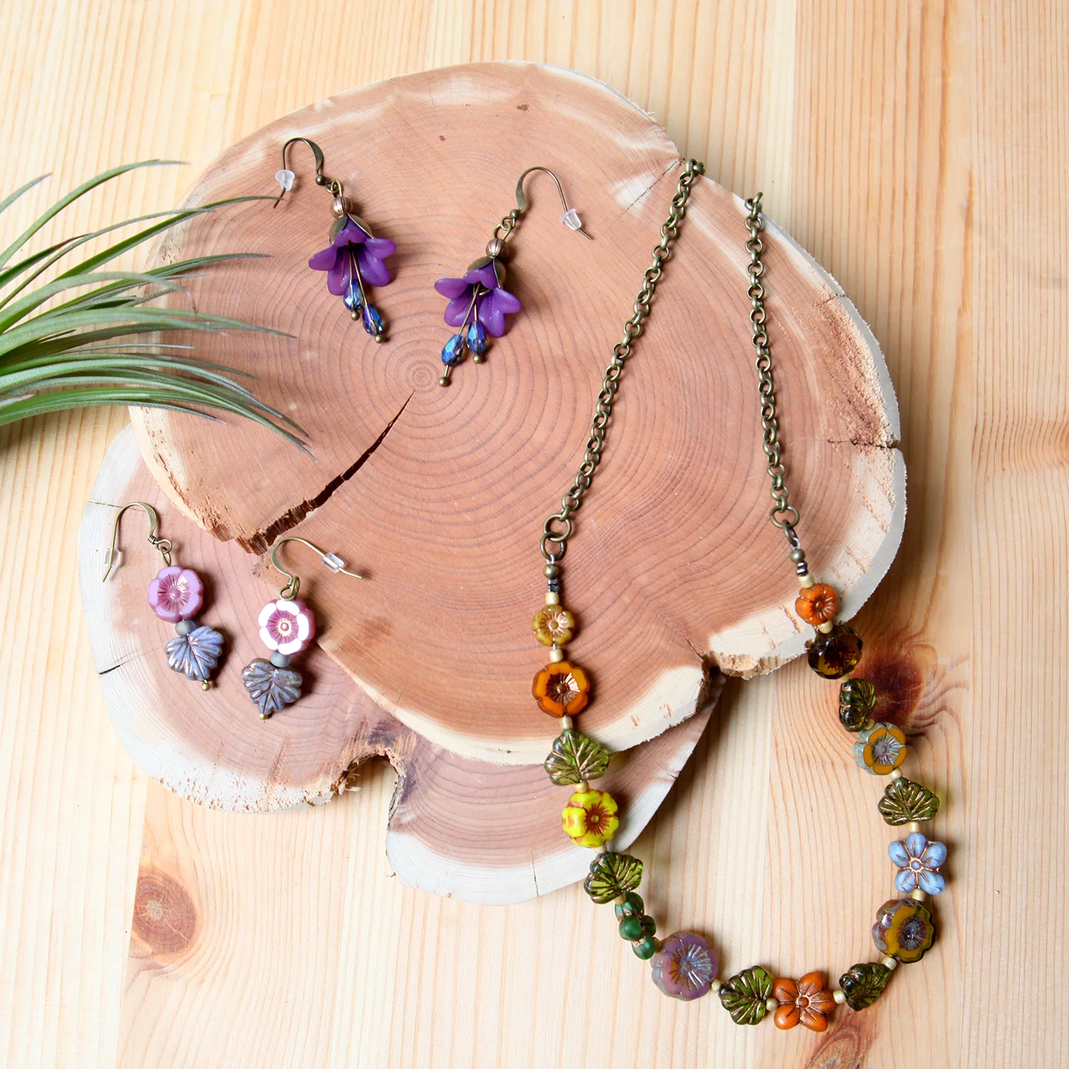 Earrings and Necklace by Kathy Korth, $20-$38.
