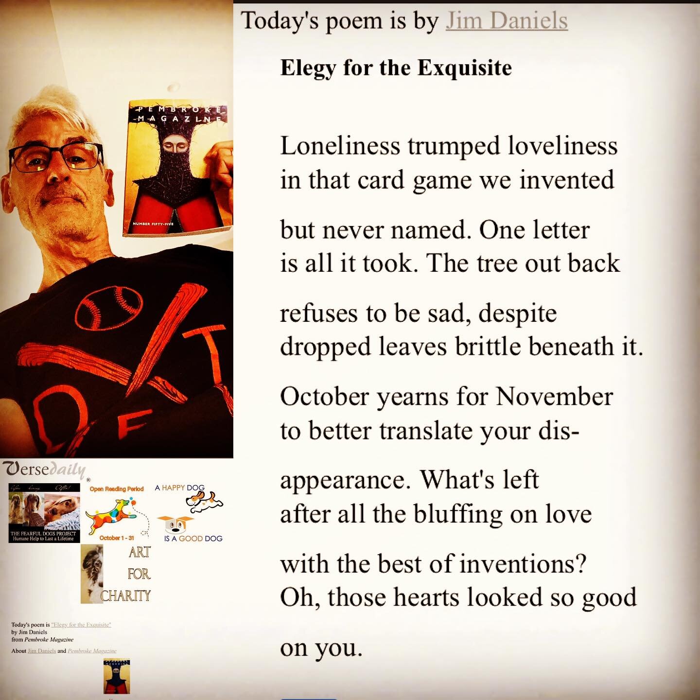 Thanks to Verse Daily for republishing Jim Daniels&rsquo; poem &ldquo;Elegy for the Exquisite&rdquo;!