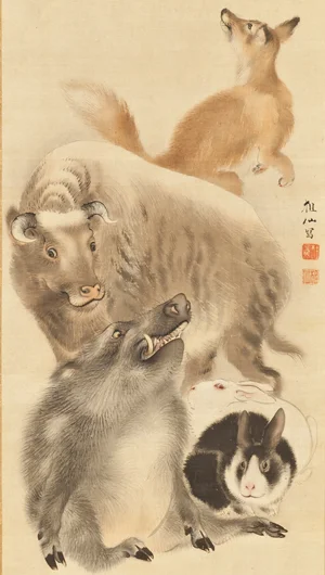 Mori Sosen (Japan, 1747-1821) Detail of Six Animals, Hanging scroll; ink and color on silk, Image: 37 ¼ x 13 ½ in; Mount: 67 ¾ x 18 ¼ in. Gift of Camilla Chandler Frost. Photograph © 2011 Museum Associates/LACMA