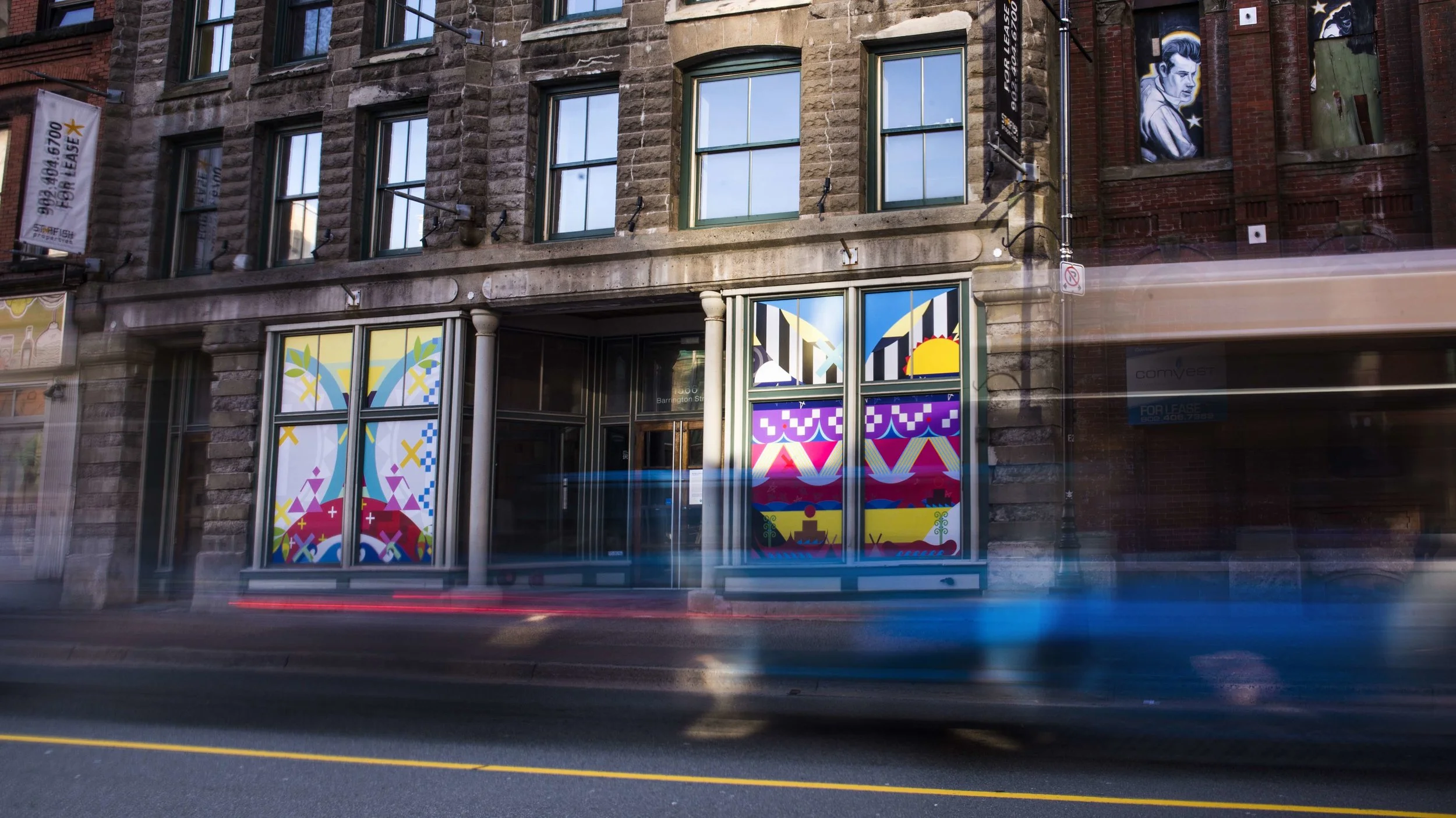 Ne’ata’q (Sun is Coming Out) 2019 1566 Barrington Street, Halifax, NS Materials: Print on Vinyl Photo: NOCTURNE Installation commissioned by NOCTURNE , DHBC’s for Gritty to Pretty Program Project managed by IOTA STUDIOS