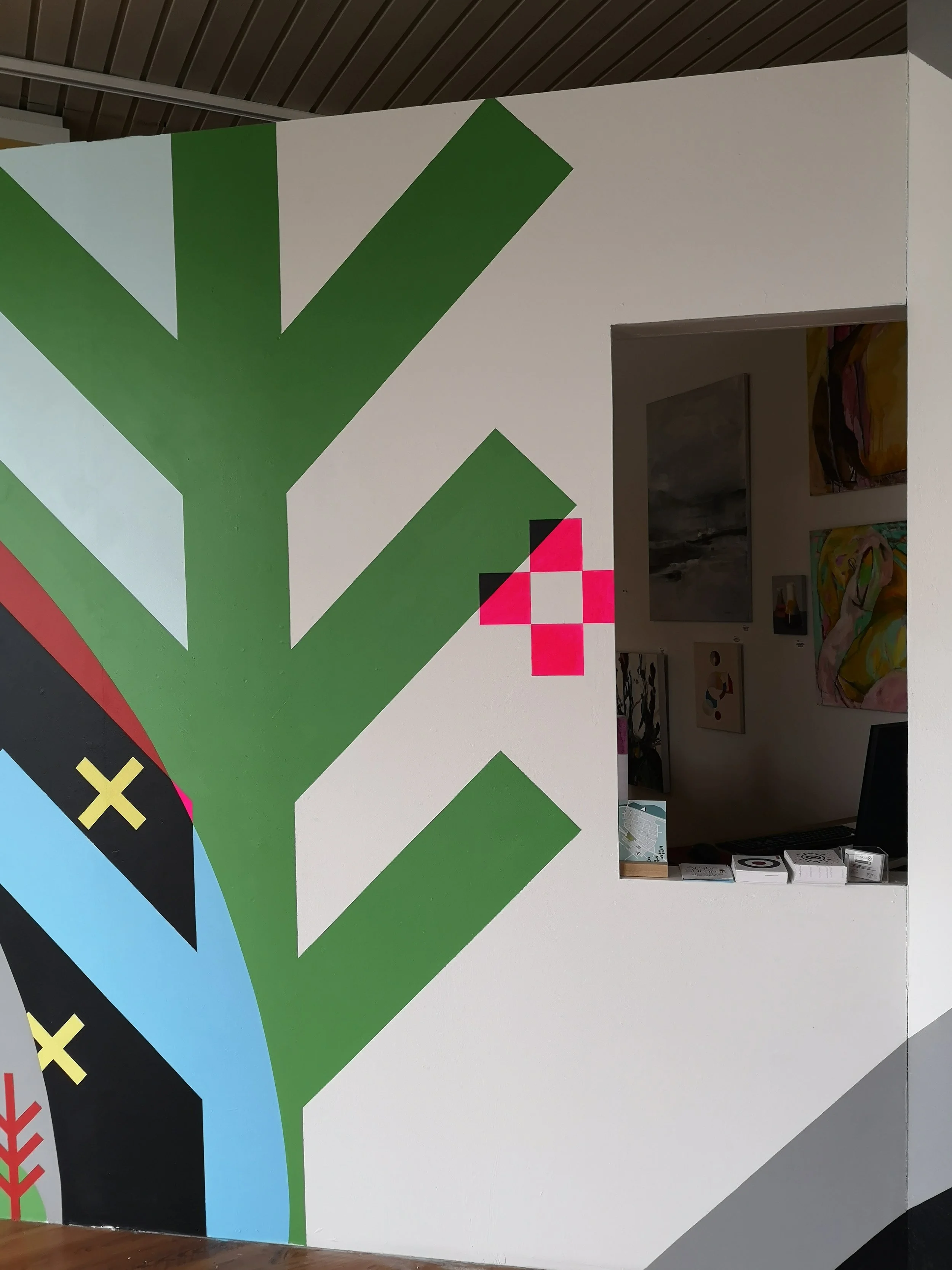APUKNAJIT 1908 2019 Gallery Napa, Rovaniemi, Lapland, Finland Materials: Acylic paint on wall Dimensions: 25’x9’