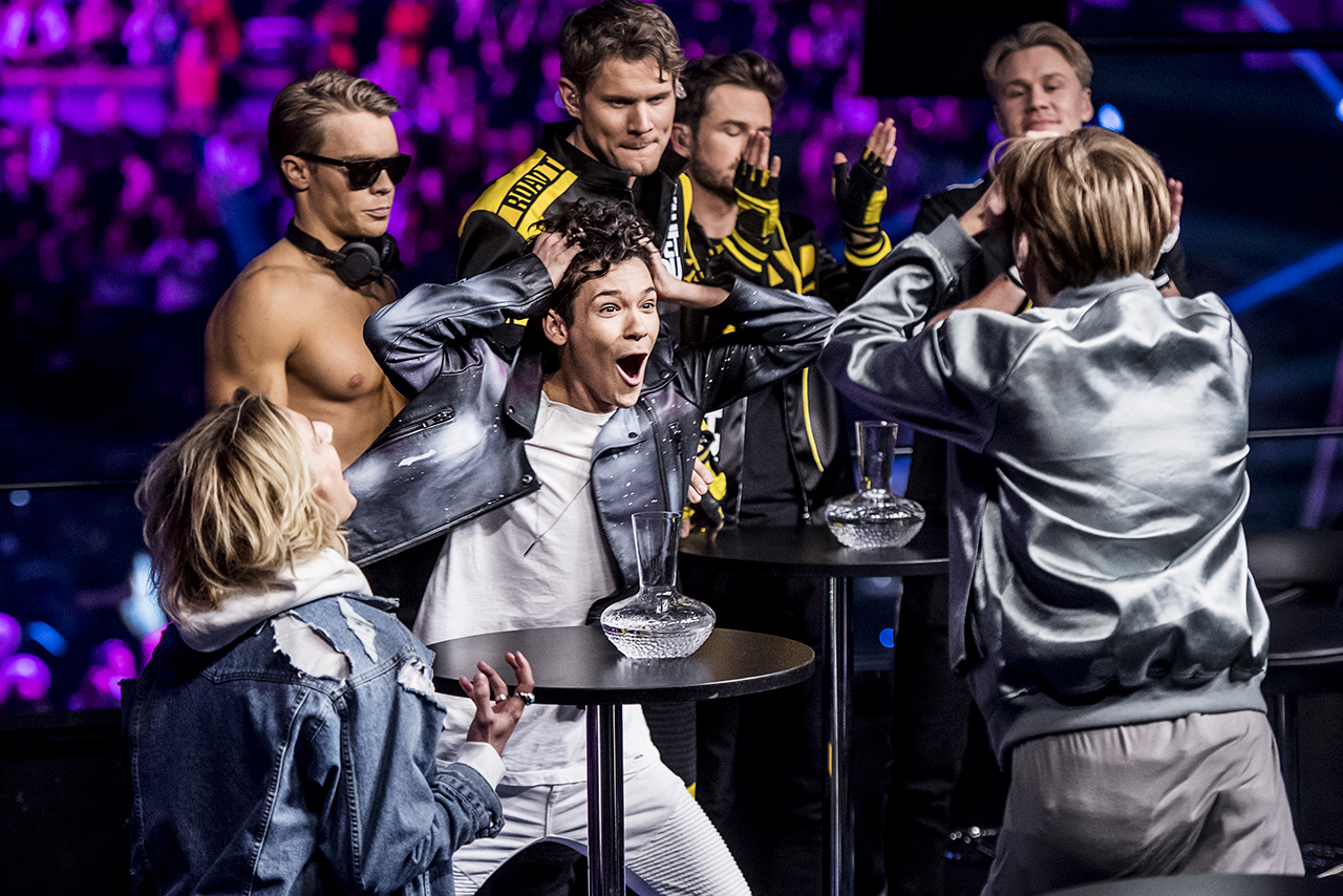 FO&O reacts after they made it through to the next round in swedish Melodifestivalen. 
