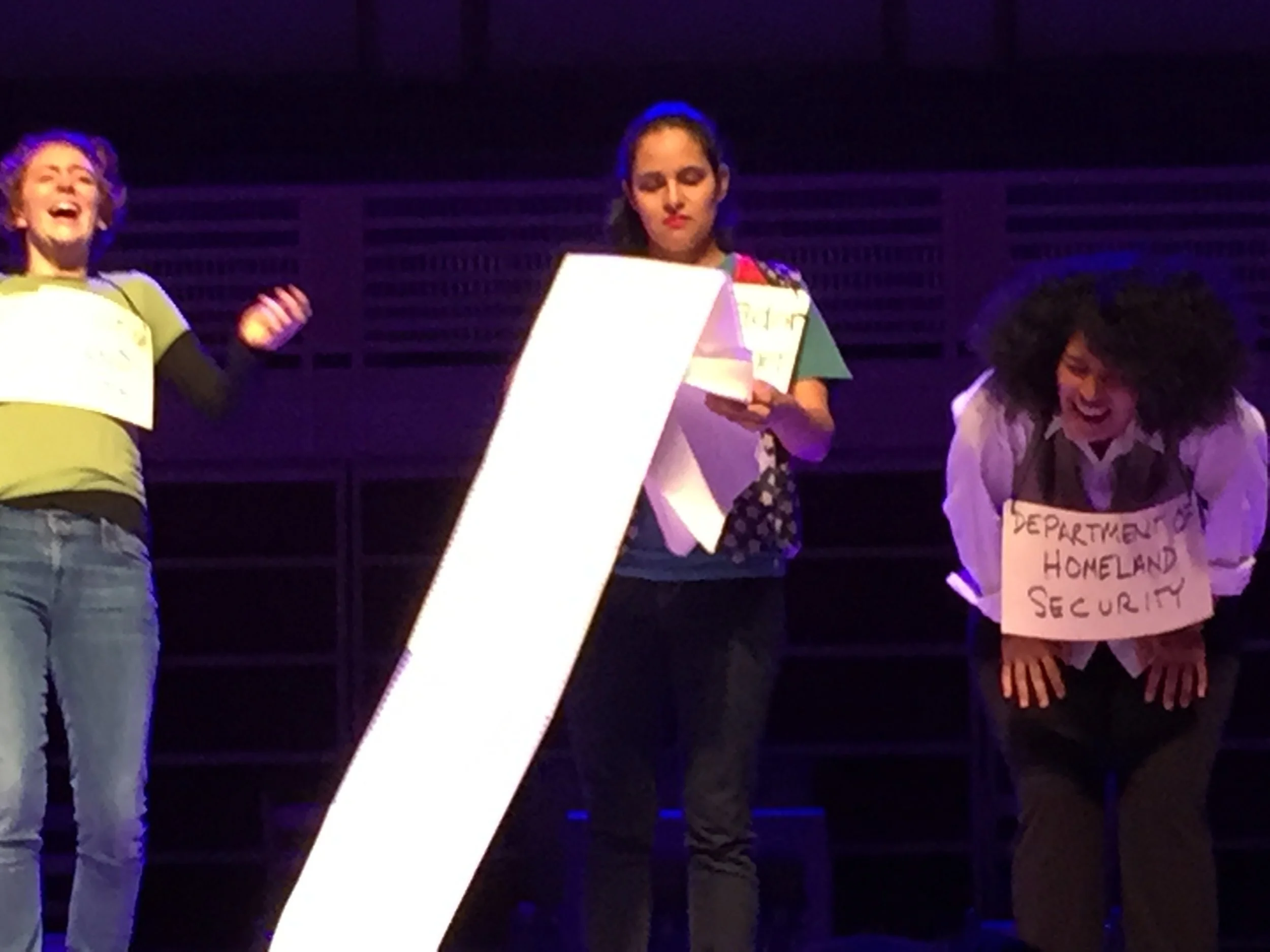   La Carpa Americana   2015,  a satirical look at the politics of cultural identity and immigration, focusing on one family’s experiences and staged in the style of the traditional Mexican carpa or “tent show”. Composed of five “acts”, each illuminat