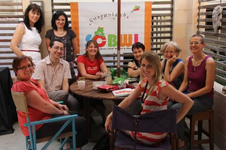 (l
to r) Julie Nickerson, Angela Sunde, Ozan Tortop, Anil Tortop, Ally
Howard, Lynn Priestley, Katherine Battersby, Sheryl Gwyther, Lucia
Masciullo
