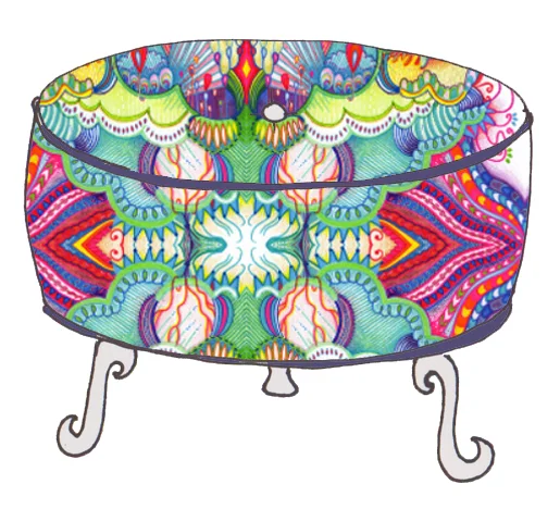 Fabric pouf, using Storms Bring Rainbows fabric .