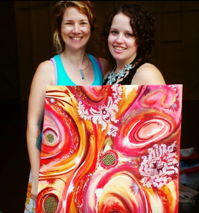 Sambo and I with her gorgeous painting at my workshop last year.