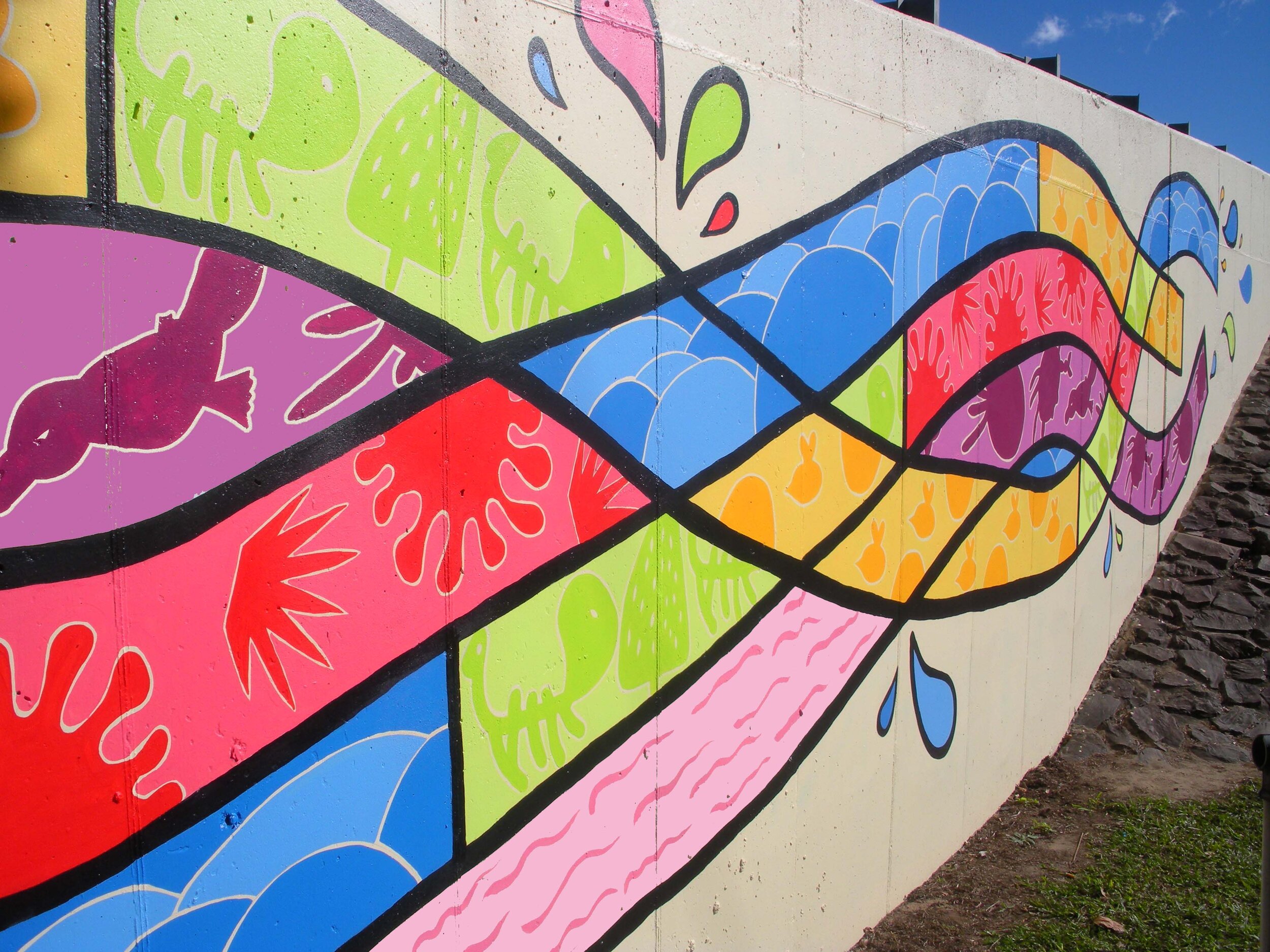 Trail of reflections mural with Caboolture C & K, MBRC and artists Debbie Taylor, John Hellen