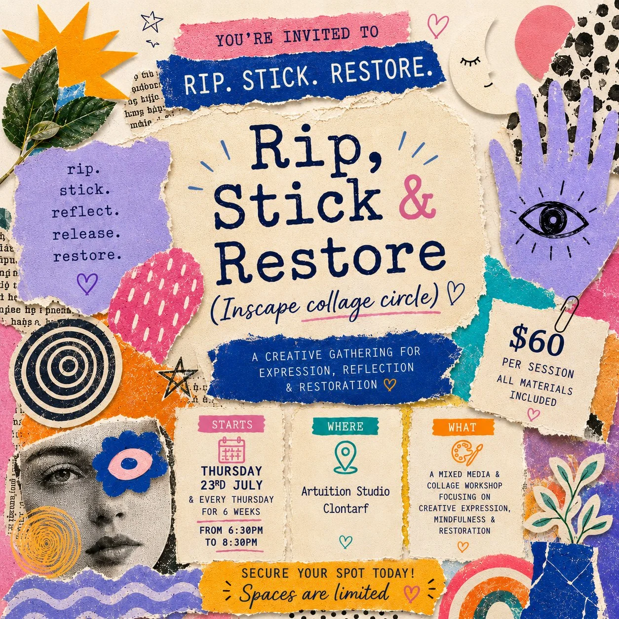 Rip Stick & Restore - Collage Circle