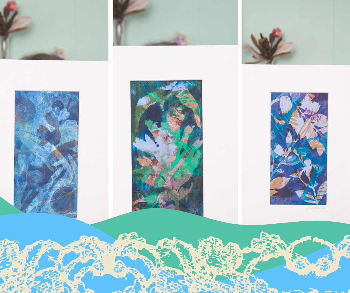 SPRING RELEASE ~ Large Matted Plant Prints in Blues and Greens