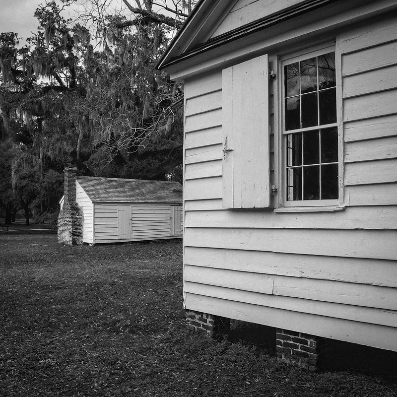 Kitchen (foreground) and dairy (background) at McLeod Plantation, James Island, Charleston, SC . Photo ©2016 Lee Anne White