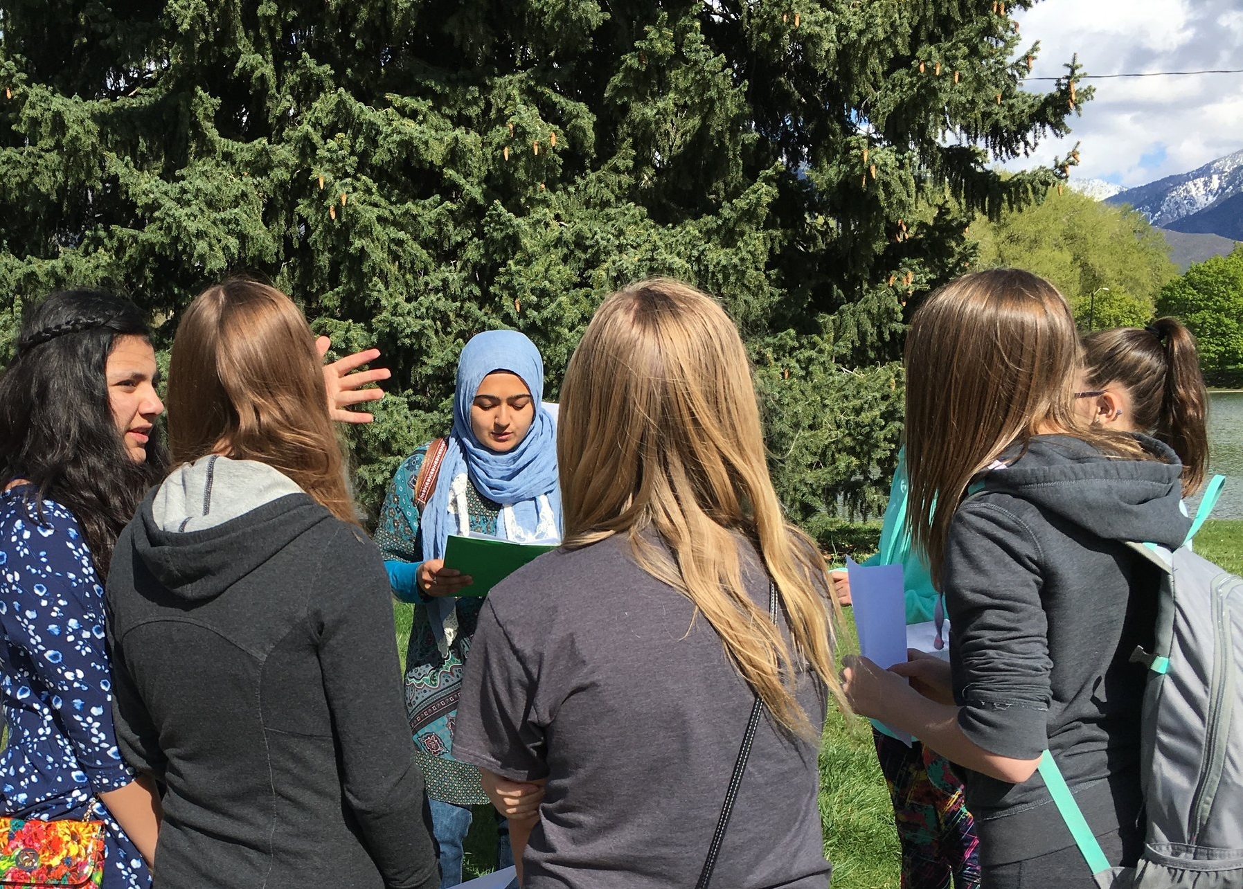 Girl Scouts of Utah troop #496 lead a group of girls on a Jane Jacobs Walk. Spring 2016 Salt Lake City, UT.