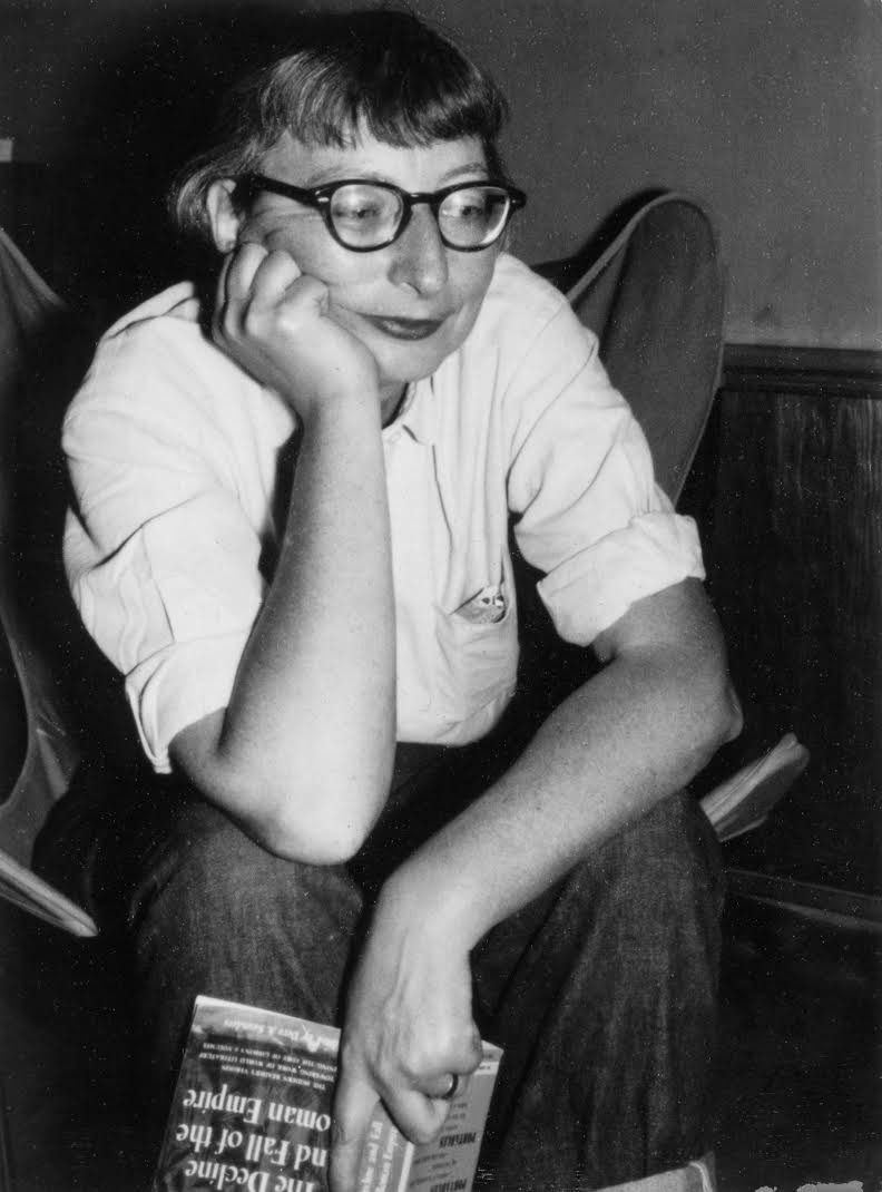Jane Jacobs with book. Credit Robert Jacobs. Image courtesy of Jane Jacobs Estate. copyright