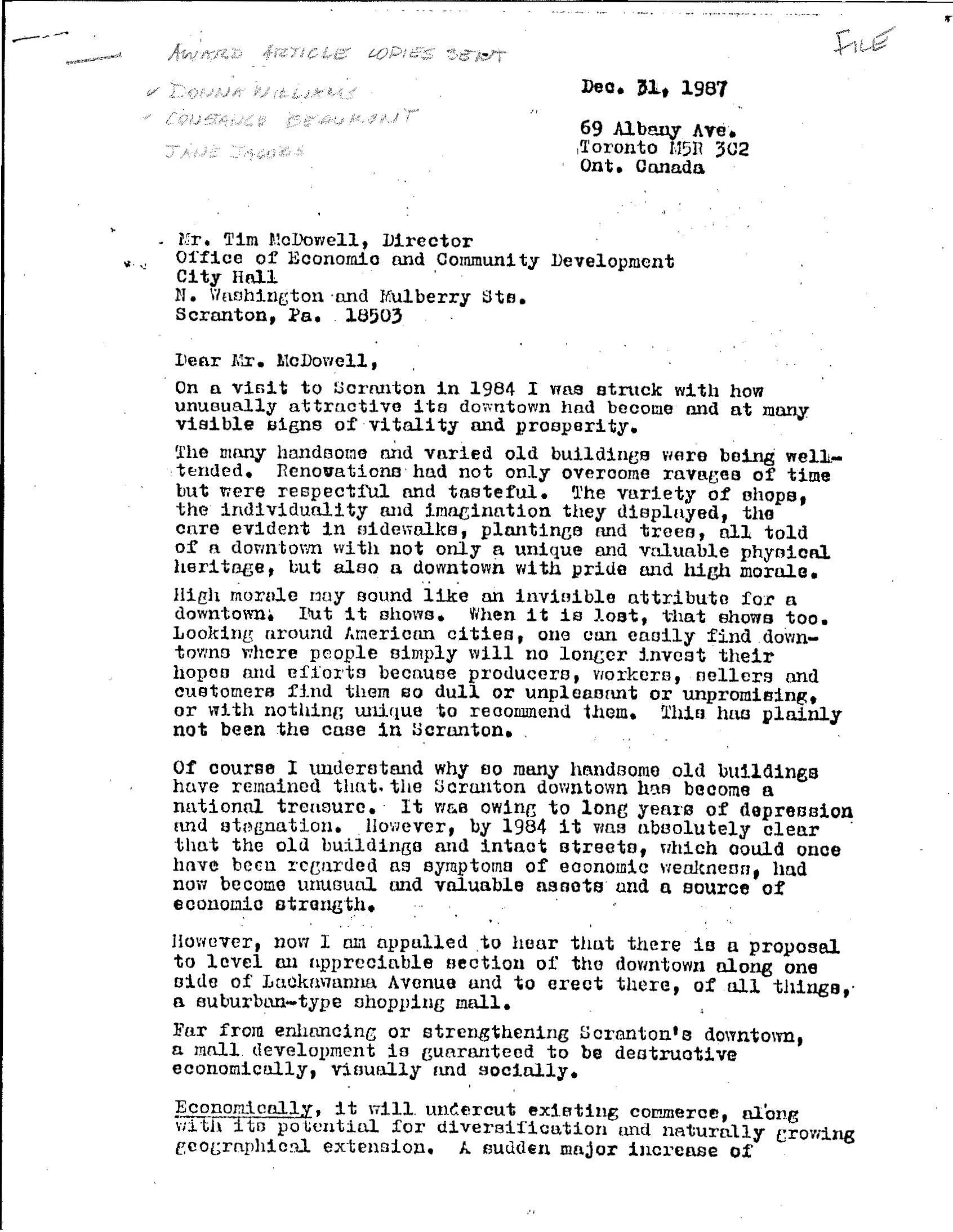 Jane Jacobs's Letter, Scranton, PA &amp; "Conservation and Demolition. Memory and Oblivion"